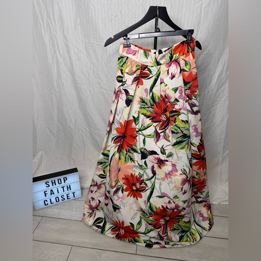 Eliza J A-Line Skirt with Bold Floral Print